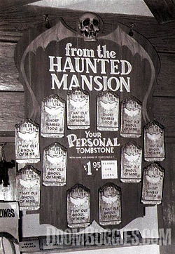 A display of Randotti Haunted Mansion tombstones.