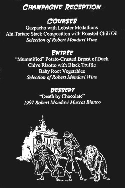 Menu for the $2000/plate Haunted Mansion Dinner at Disneyland.