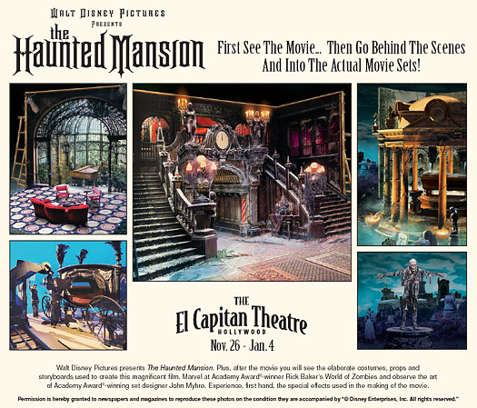 Ad for the Haunted Mansion film special at El Capitan theatre.