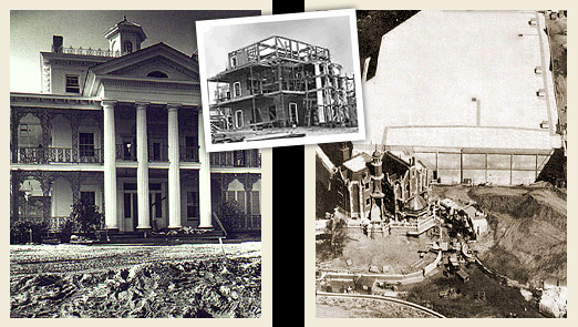 Images from the construction of both Disneyland's and Disney World's Haunted Mansions.