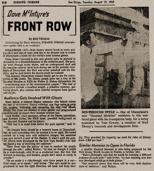 1969 Press sample regarding the Haunted Mansion.